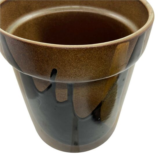 Pottery Craft Canister With Lid Brown Black Gold Cylindrical Shape Vintage Retro - Picture 6 of 12